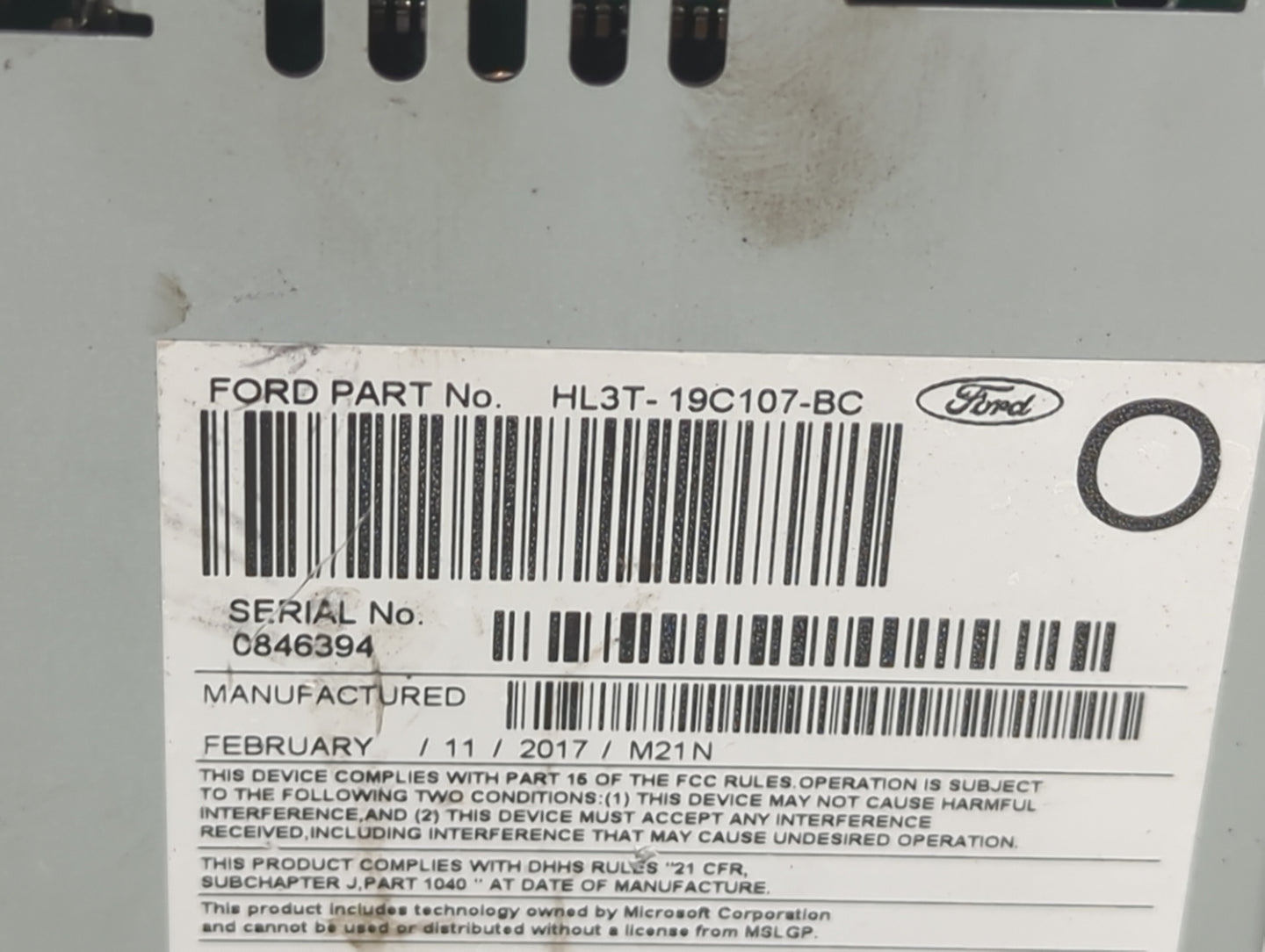 2017-2018 Ford F-150 Radio AM FM Cd Player Receiver Replacement P/N:HL3T-19C107-BC Fits Fits 2017 2018 OEM Used Auto Parts -