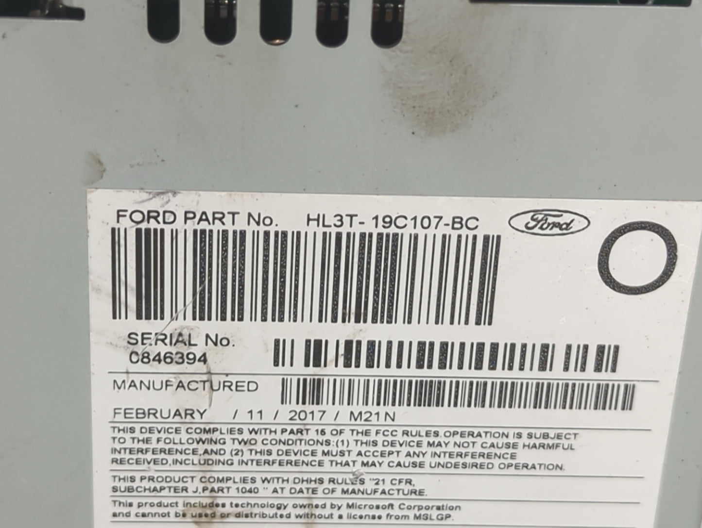 2017-2018 Ford F-150 Radio AM FM Cd Player Receiver Replacement P/N:HL3T-19C107-BC Fits Fits 2017 2018 OEM Used Auto Parts -