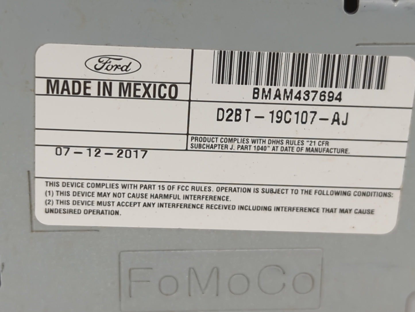 2016-2018 Ford Fiesta Radio AM FM Cd Player Receiver Replacement P/N:D2BT-19C107-AJ Fits Fits 2016 2017 2018 OEM Used Auto P