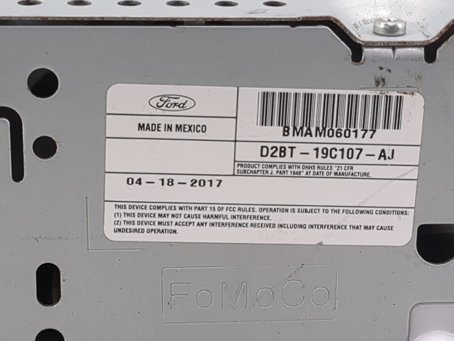 2016-2018 Ford Fiesta Radio AM FM Cd Player Receiver Replacement P/N:D2BT-19C107-AJ Fits Fits 2016 2017 2018 OEM Used Auto P