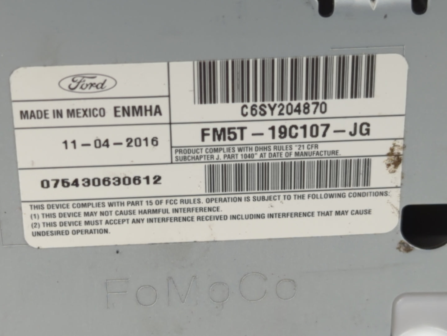 2017-2018 Ford Focus Radio AM FM Cd Player Receiver Replacement P/N:FM5T-19C107-JG Fits Fits 2017 2018 OEM Used Auto Parts -
