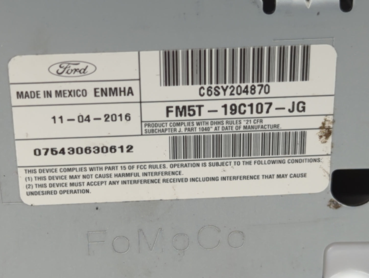 2017-2018 Ford Focus Radio AM FM Cd Player Receiver Replacement P/N:FM5T-19C107-JG Fits Fits 2017 2018 OEM Used Auto Parts -