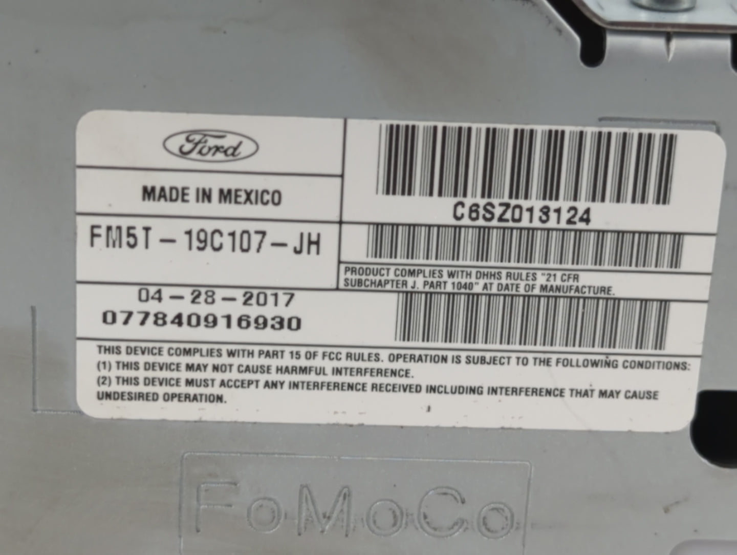 2017-2018 Ford Focus Radio AM FM Cd Player Receiver Replacement P/N:FM5T-19C107-JH Fits Fits 2017 2018 OEM Used Auto Parts -