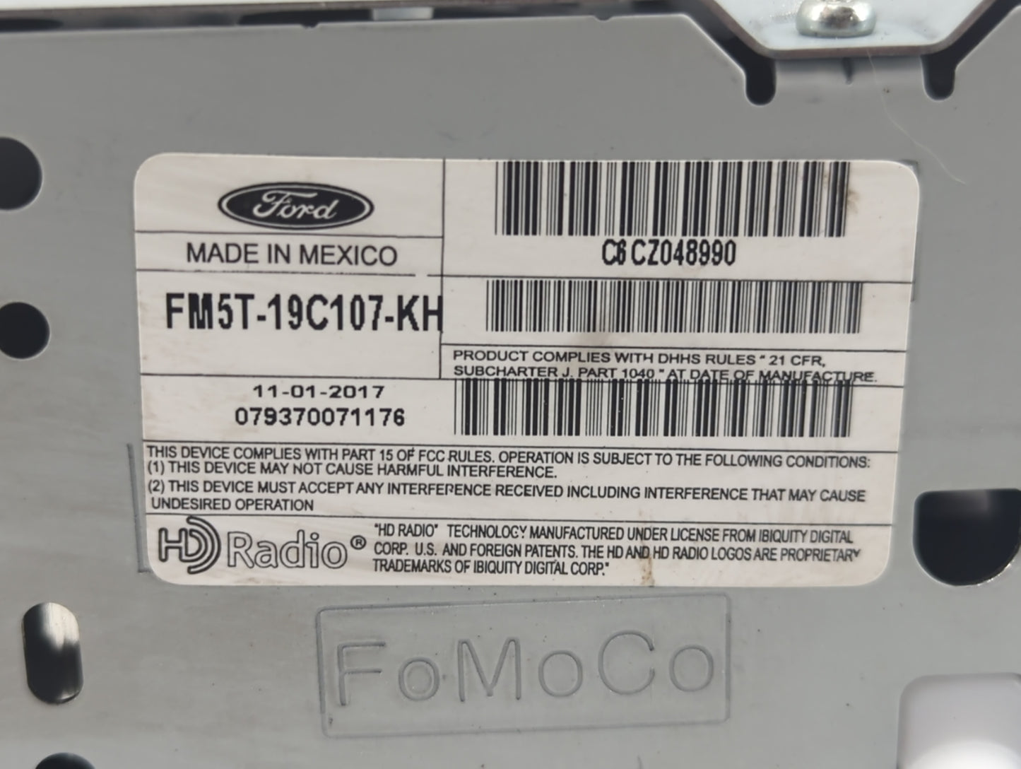 2017-2018 Ford Focus Radio AM FM Cd Player Receiver Replacement P/N:FM5T-19C107-JG Fits Fits 2017 2018 OEM Used Auto Parts -
