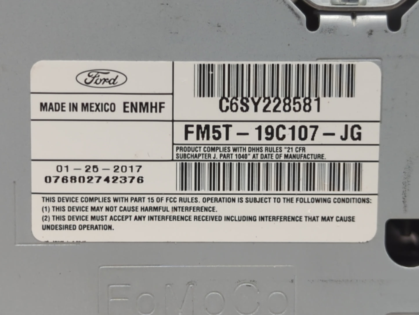 2017-2018 Ford Focus Radio AM FM Cd Player Receiver Replacement P/N:FM5T-19C107-JG Fits Fits 2017 2018 OEM Used Auto Parts -