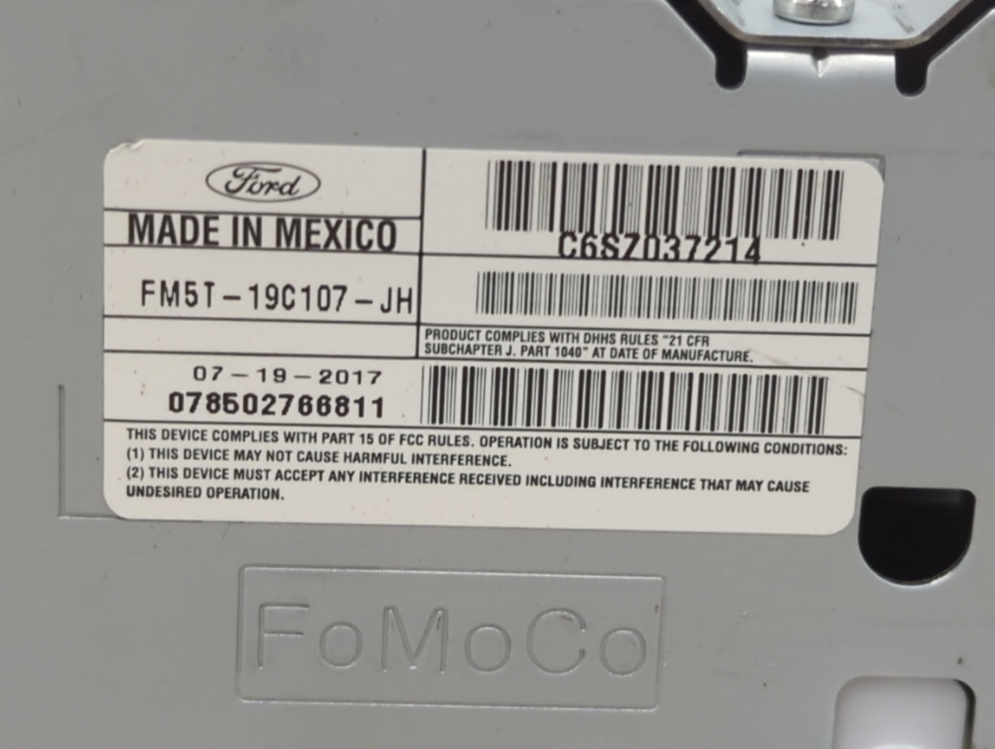 2017-2018 Ford Focus Radio AM FM Cd Player Receiver Replacement P/N:FM5T-19C107-JH Fits Fits 2017 2018 OEM Used Auto Parts -