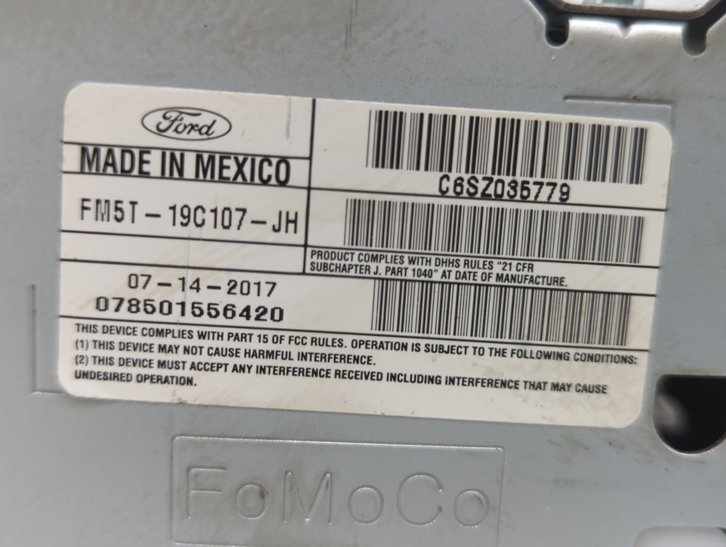 2017-2018 Ford Focus Radio AM FM Cd Player Receiver Replacement P/N:FM5T-19C107-JH Fits Fits 2017 2018 OEM Used Auto Parts -