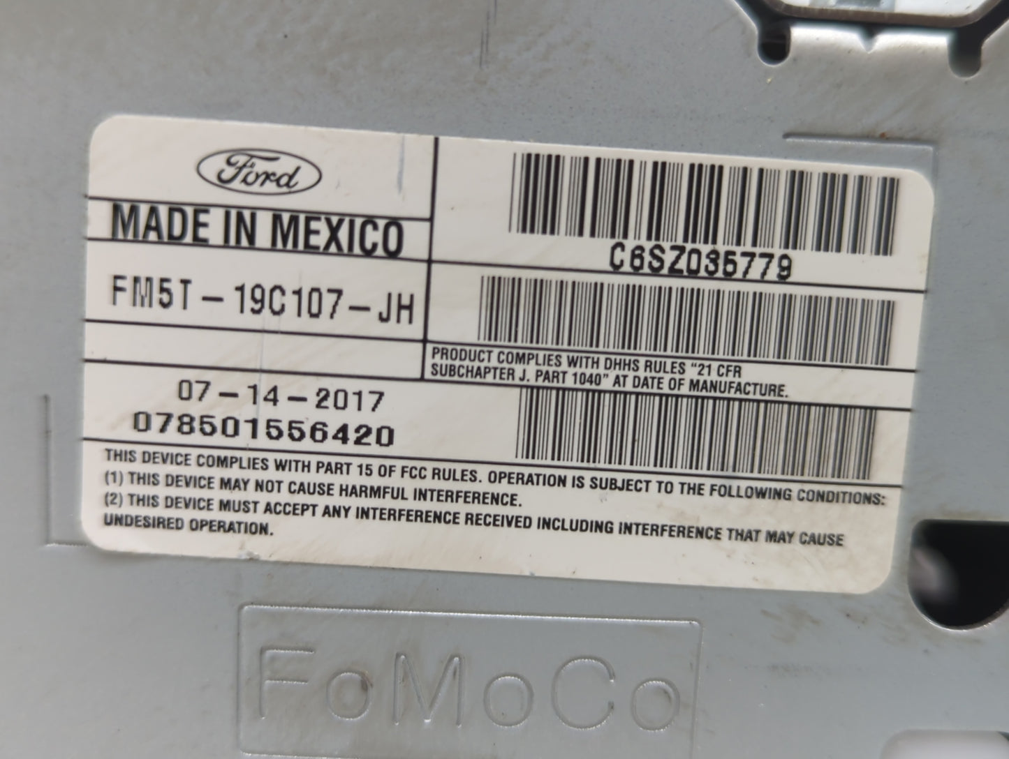 2017-2018 Ford Focus Radio AM FM Cd Player Receiver Replacement P/N:FM5T-19C107-JH Fits Fits 2017 2018 OEM Used Auto Parts -