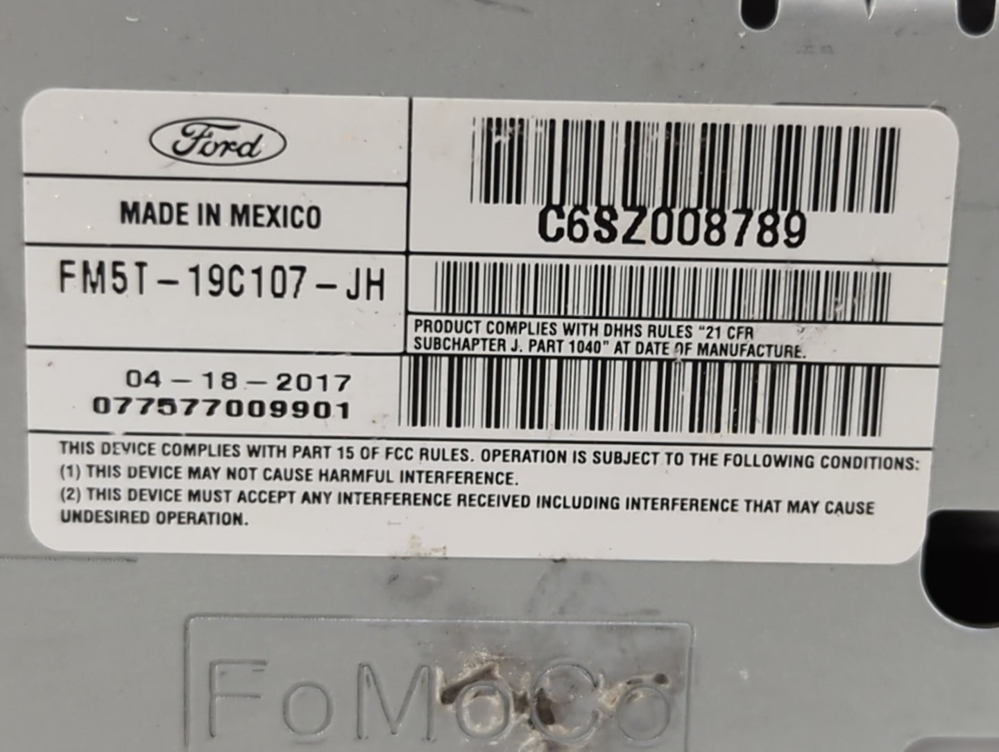 2017-2018 Ford Focus Radio AM FM Cd Player Receiver Replacement P/N:FM51-19C107-JH Fits Fits 2017 2018 OEM Used Auto Parts -