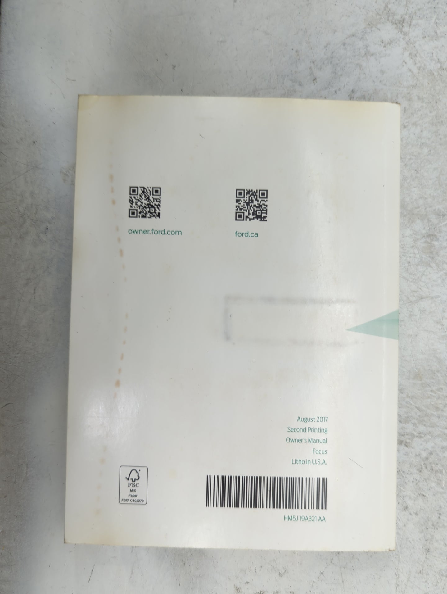 2017 Ford Focus Owners Manual Book Guide P/N:HM5J19A321AA OEM Used Auto Parts - Oemusedautoparts1.com