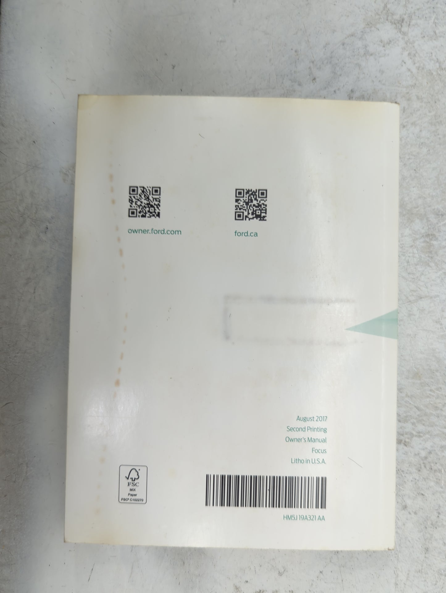 2017 Ford Focus Owners Manual Book Guide P/N:HM5J19A321AA OEM Used Auto Parts - Oemusedautoparts1.com