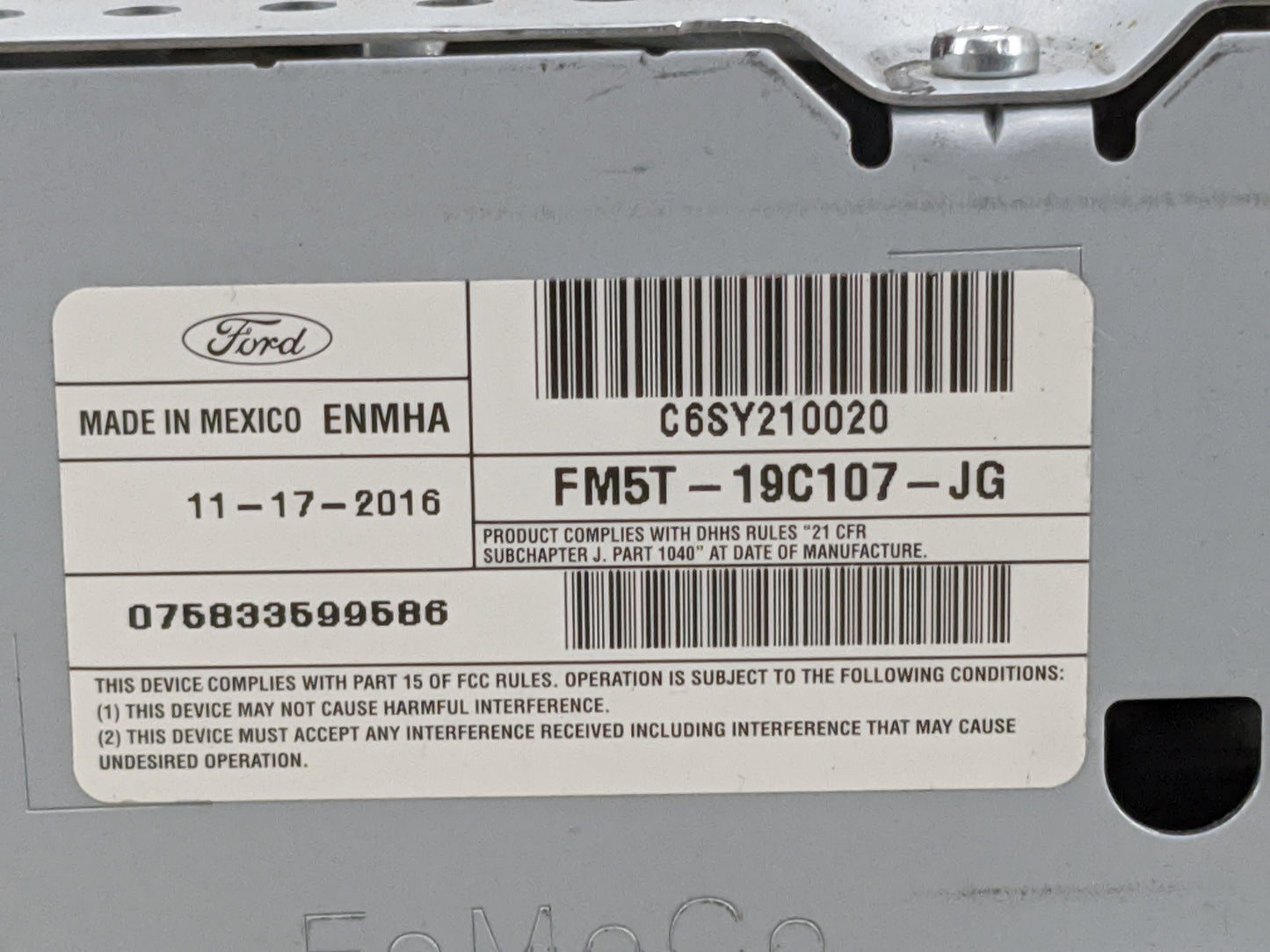 2017-2018 Ford Focus Radio AM FM Cd Player Receiver Replacement P/N:FM5T-19C107-JG C6SY210020 Fits Fits 2017 2018 OEM Used A