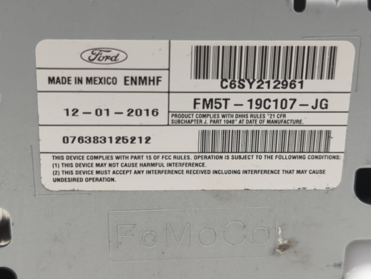 2017-2018 Ford Focus Radio AM FM Cd Player Receiver Replacement P/N:FM5T-19C107-JG Fits Fits 2017 2018 OEM Used Auto Parts -