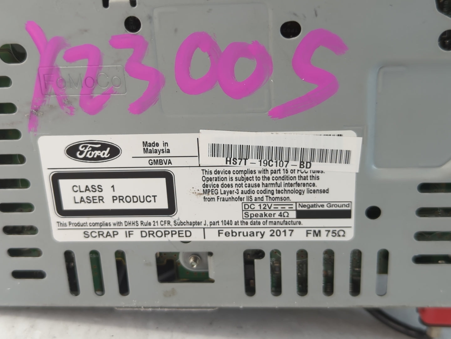 2017-2018 Ford Fusion Radio AM FM Cd Player Receiver Replacement P/N:HS7T-19C107-BD Fits Fits 2017 2018 OEM Used Auto Parts 