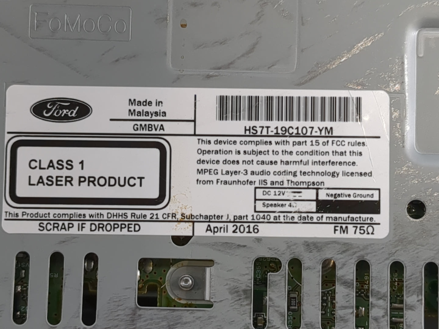 2017 Ford Fusion Radio AM FM Cd Player Receiver Replacement P/N:HS7T-19C107-YM CQ-FJ25E4UMB Fits OEM Used Auto Parts - Oemus