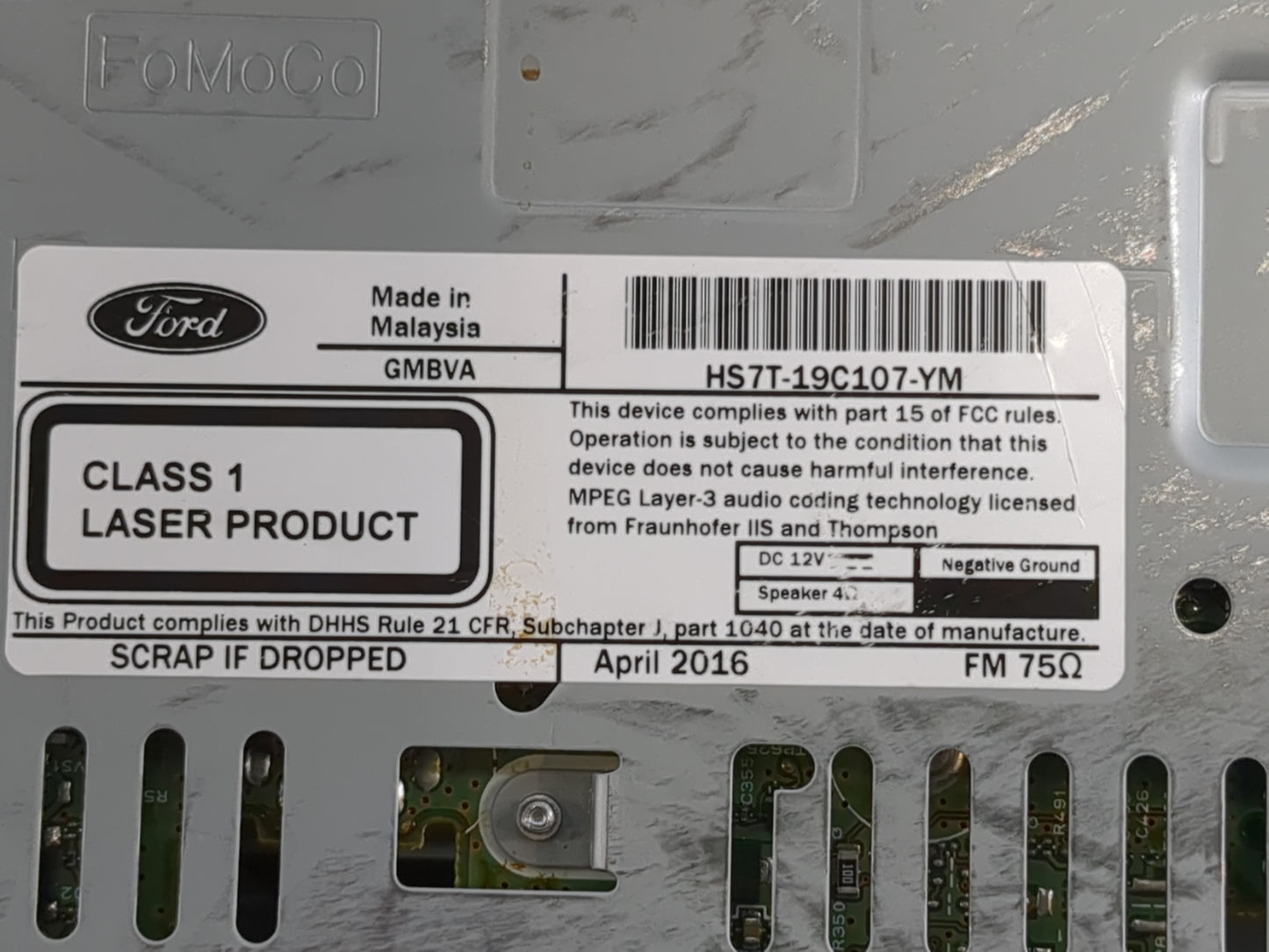 2017 Ford Fusion Radio AM FM Cd Player Receiver Replacement P/N:HS7T-19C107-YM CQ-FJ25E4UMB Fits OEM Used Auto Parts - Oemus