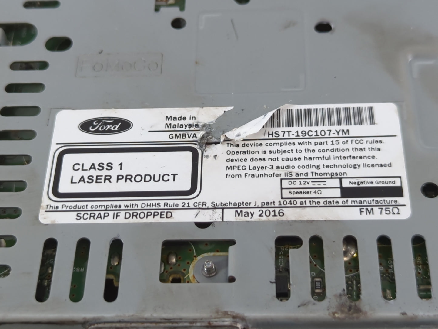 2017 Ford Fusion Radio AM FM Cd Player Receiver Replacement P/N:HS7T-19C107-YM Fits OEM Used Auto Parts - Oemusedautoparts1.