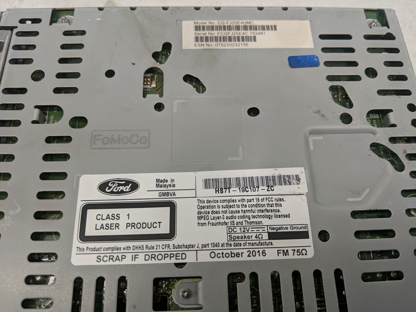 2017 Ford Fusion Radio AM FM Cd Player Receiver Replacement P/N:HS7T-19C107-ZC Fits OEM Used Auto Parts - Oemusedautoparts1.