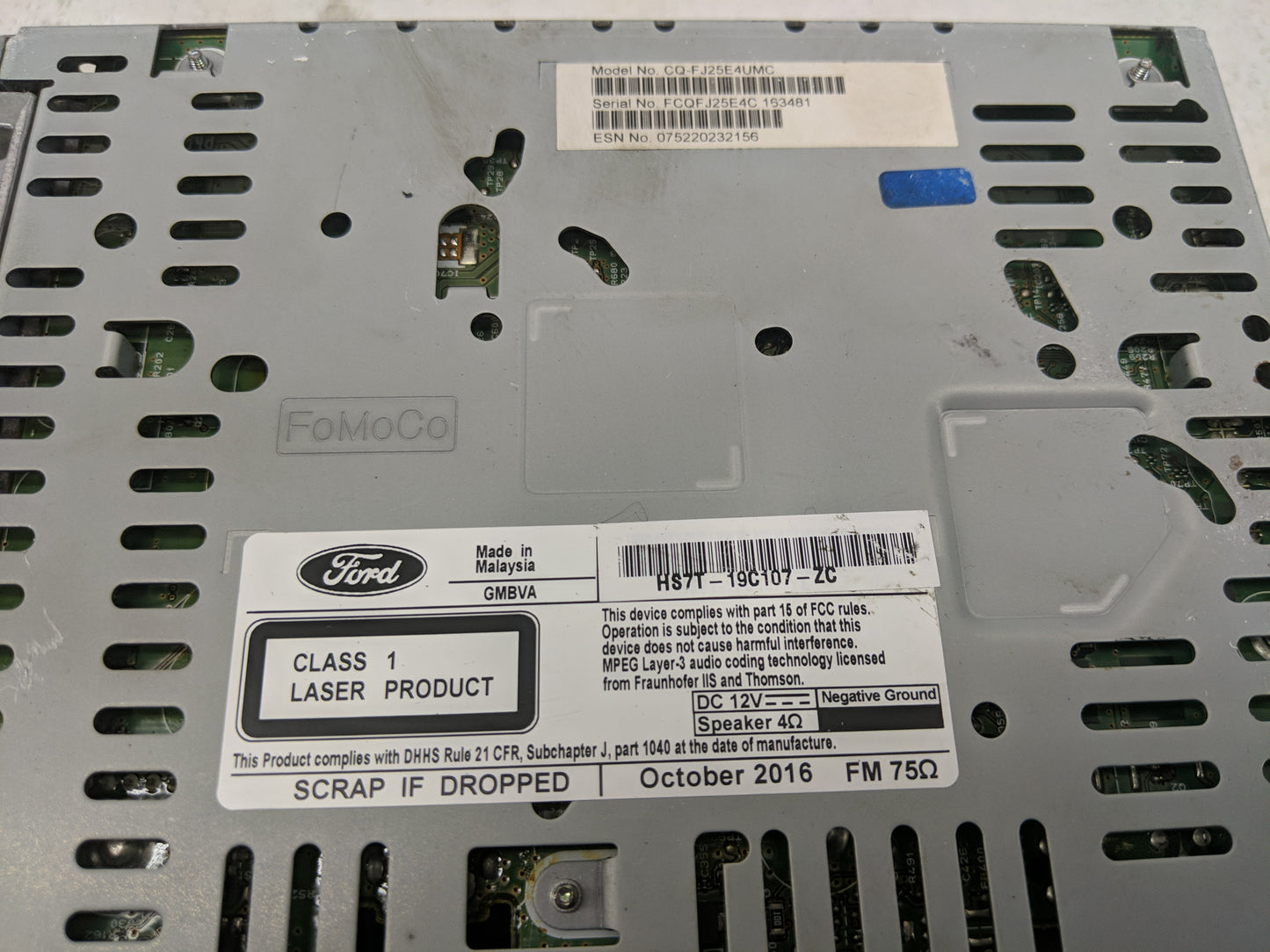 2017 Ford Fusion Radio AM FM Cd Player Receiver Replacement P/N:HS7T-19C107-ZC Fits OEM Used Auto Parts - Oemusedautoparts1.
