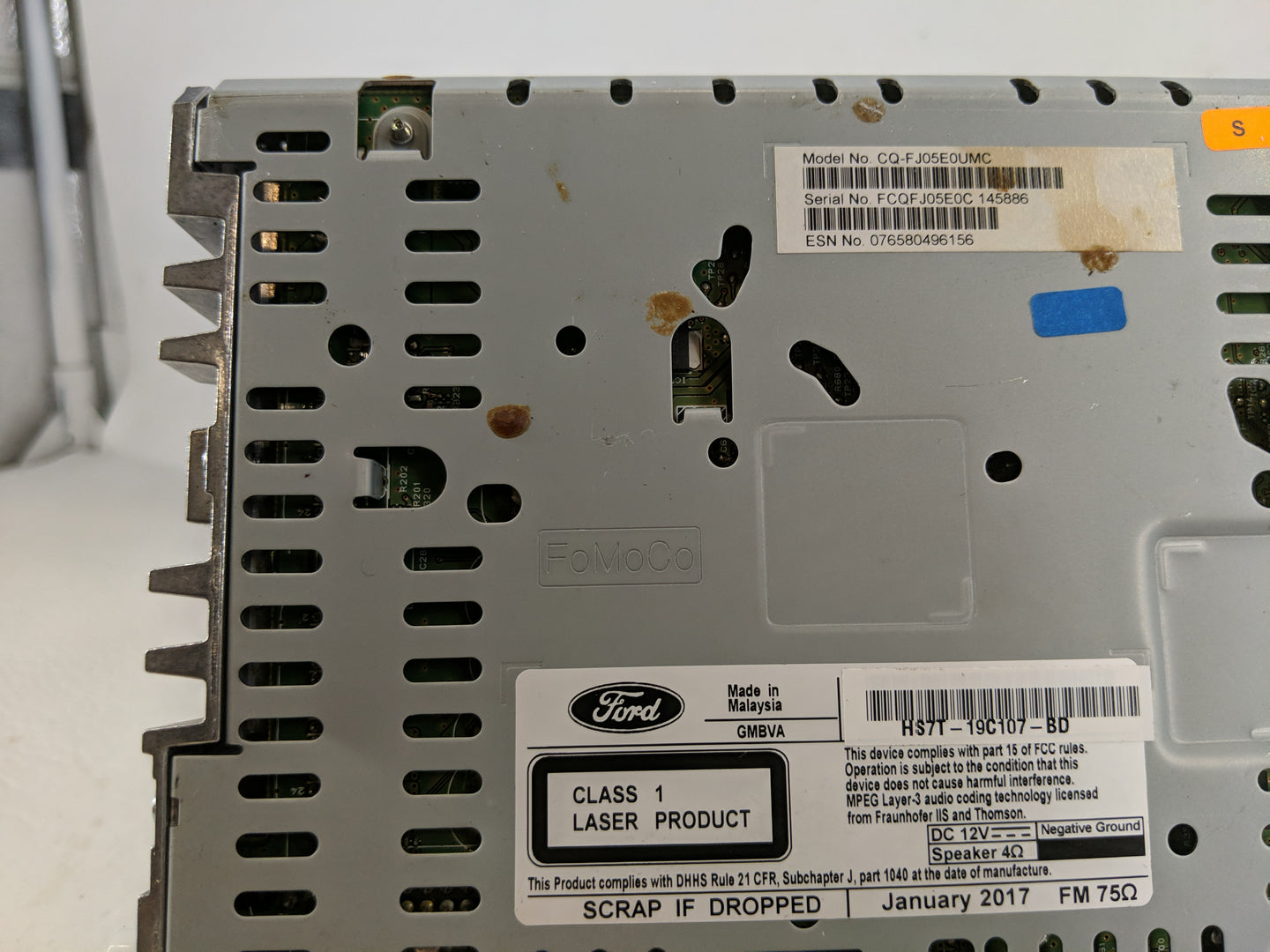 2017-2018 Ford Fusion Radio AM FM Cd Player Receiver Replacement P/N:HS7T-19C107-BD Fits Fits 2017 2018 OEM Used Auto Parts 