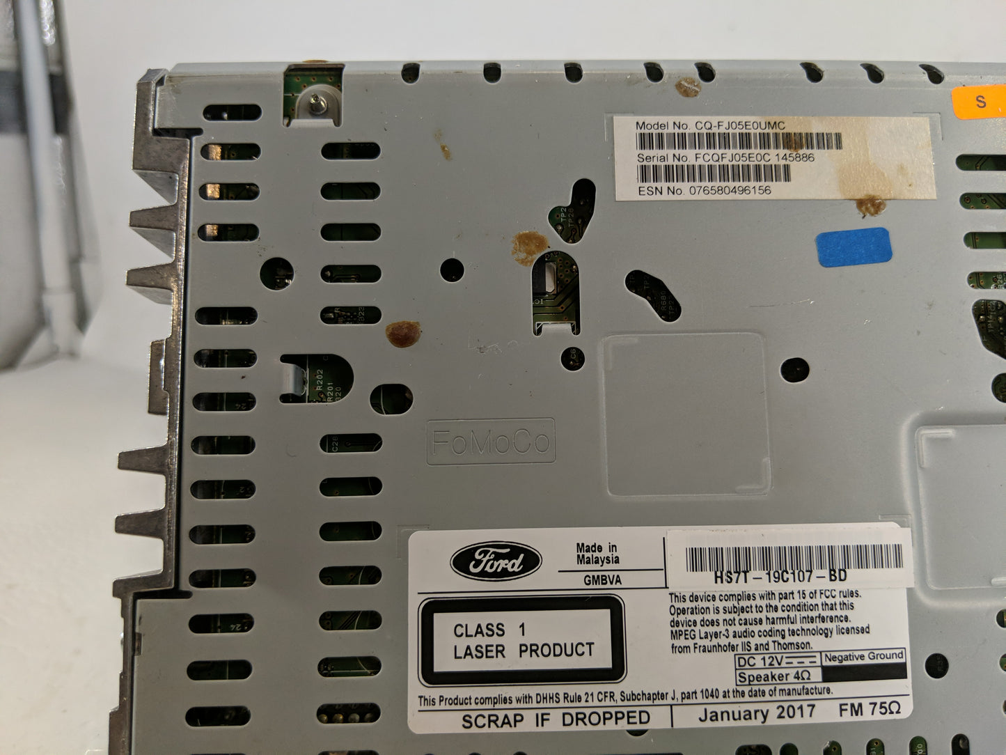 2017-2018 Ford Fusion Radio AM FM Cd Player Receiver Replacement P/N:HS7T-19C107-BD Fits Fits 2017 2018 OEM Used Auto Parts 