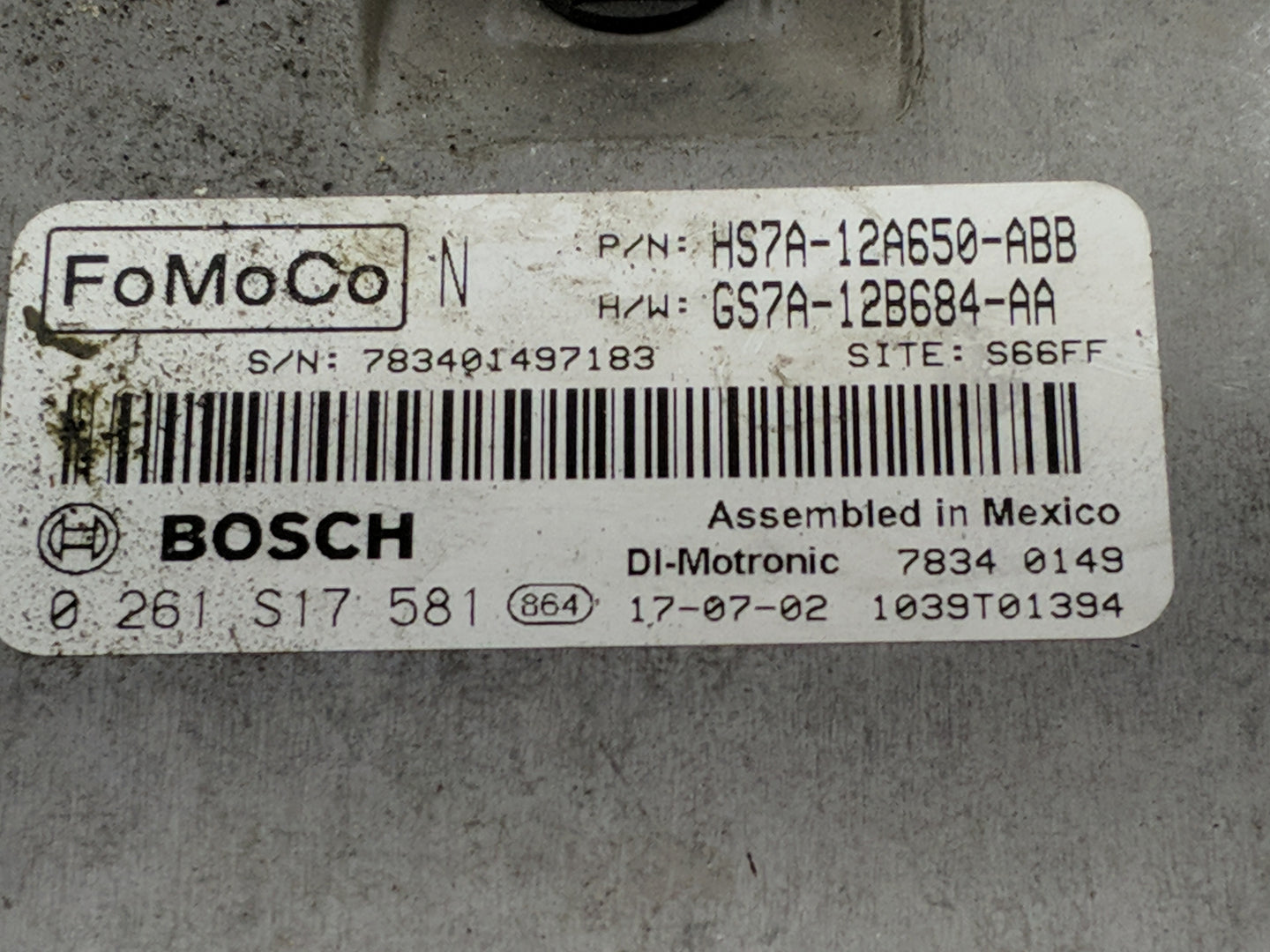 2017-2019 Ford Fusion PCM Engine Control Computer ECU ECM PCU OEM P/N:0 261 S17 581 HS7A-12A650-ABB Fits Fits 2017 2018 2019