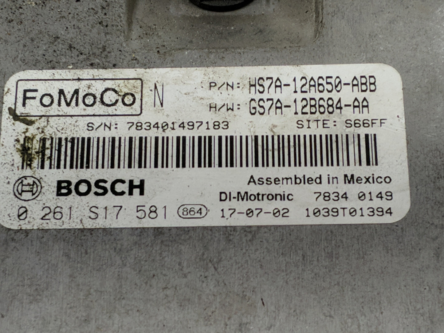 2017-2019 Ford Fusion PCM Engine Control Computer ECU ECM PCU OEM P/N:0 261 S17 581 HS7A-12A650-ABB Fits Fits 2017 2018 2019