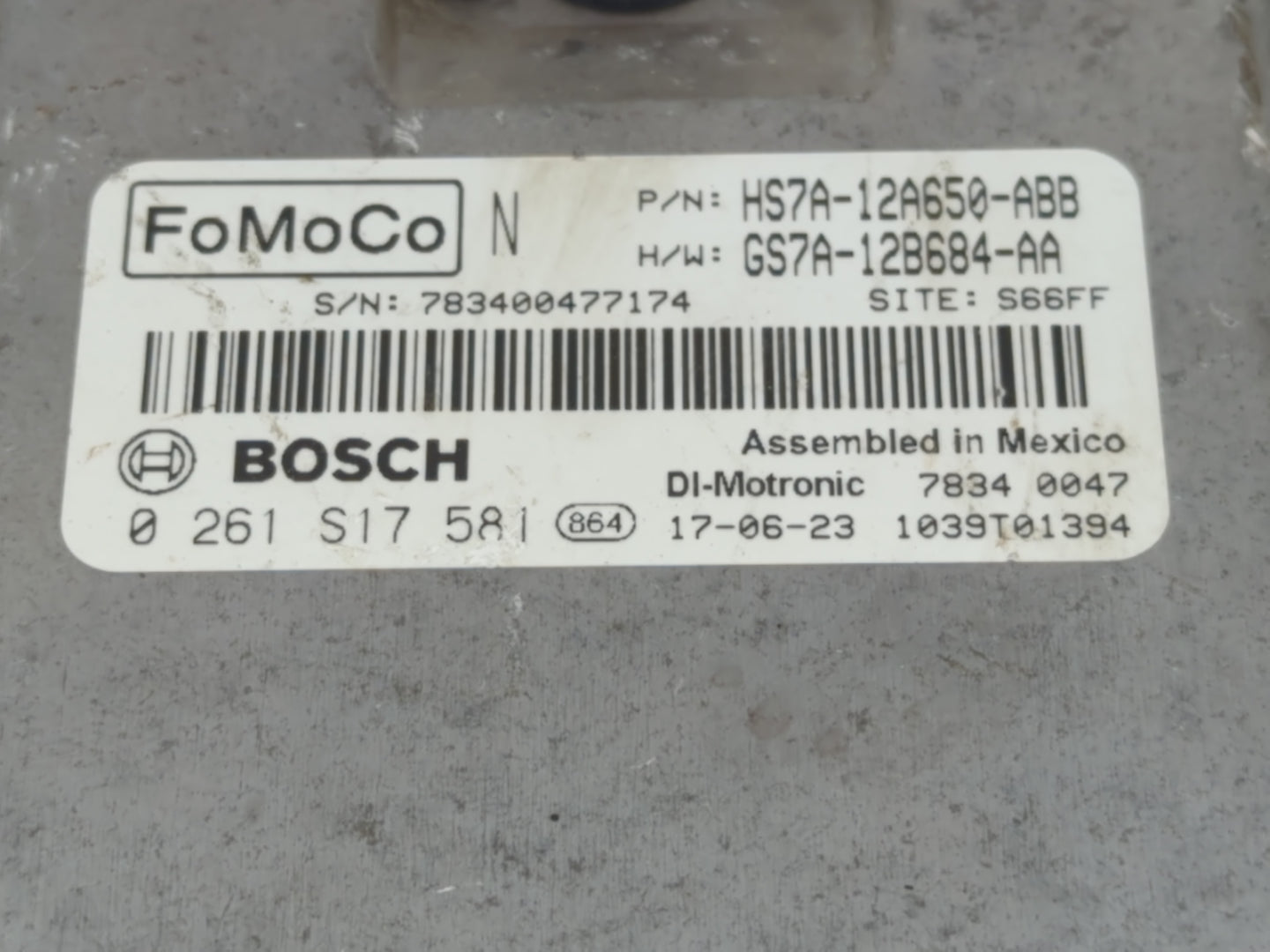 2017-2019 Ford Fusion PCM Engine Control Computer ECU ECM PCU OEM P/N:0 261 S17 581 HS7A-12A650-ABB Fits Fits 2017 2018 2019