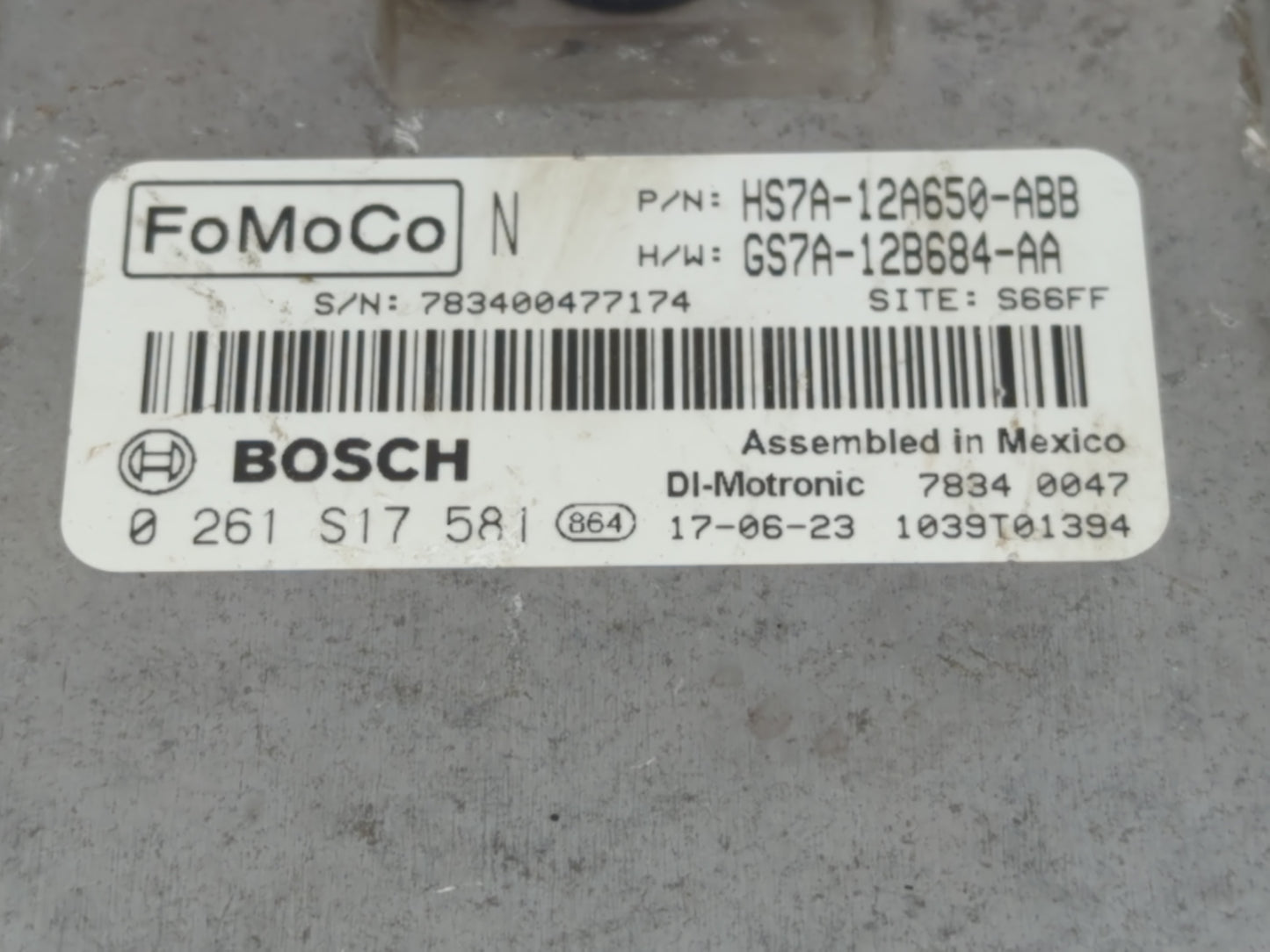 2017-2019 Ford Fusion PCM Engine Control Computer ECU ECM PCU OEM P/N:0 261 S17 581 HS7A-12A650-ABB Fits Fits 2017 2018 2019