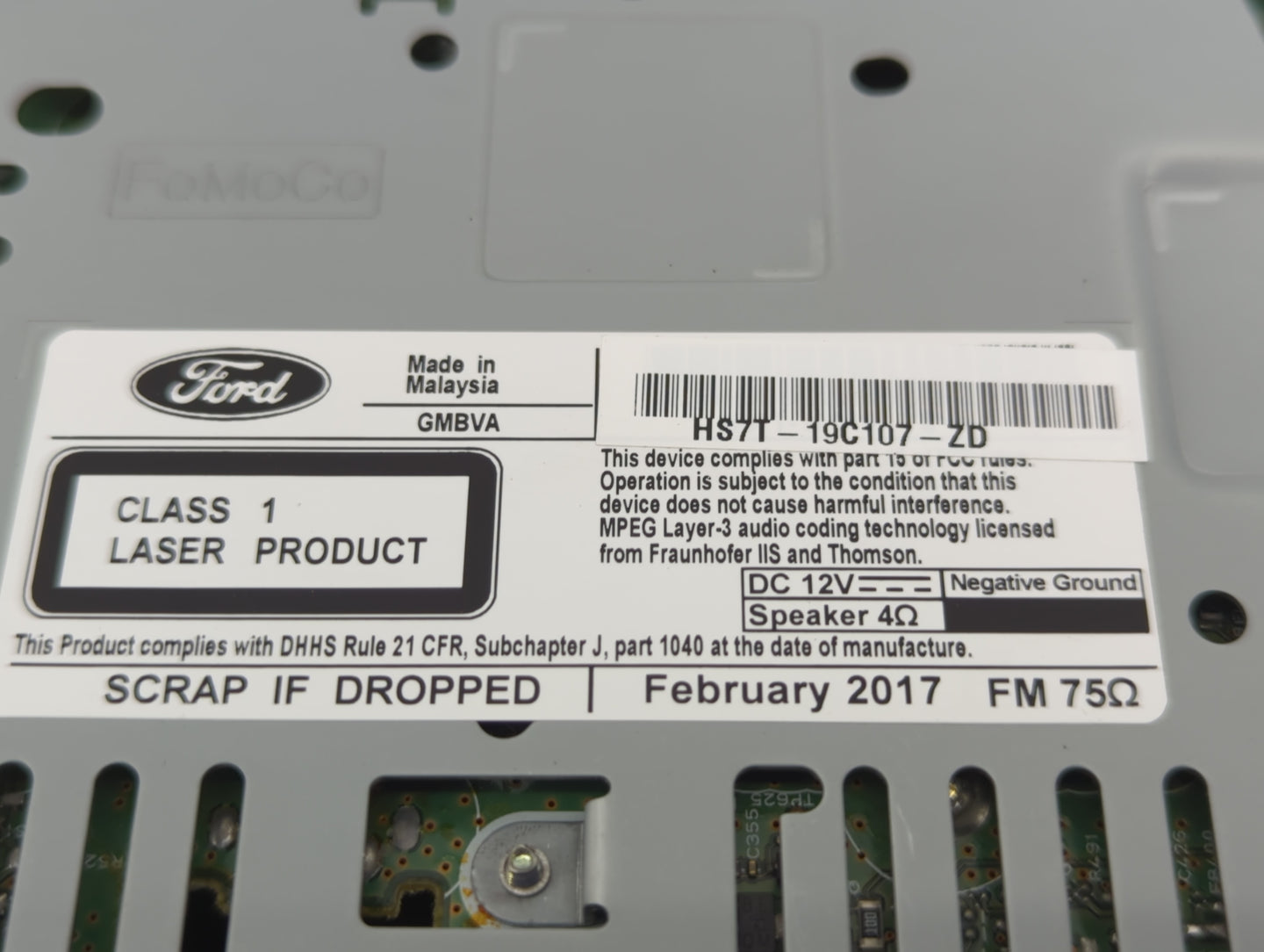 2017-2020 Ford Fusion Radio AM FM Cd Player Receiver Replacement P/N:HS7T-19C107-ZD Fits Fits 2017 2018 2019 2020 OEM Used A