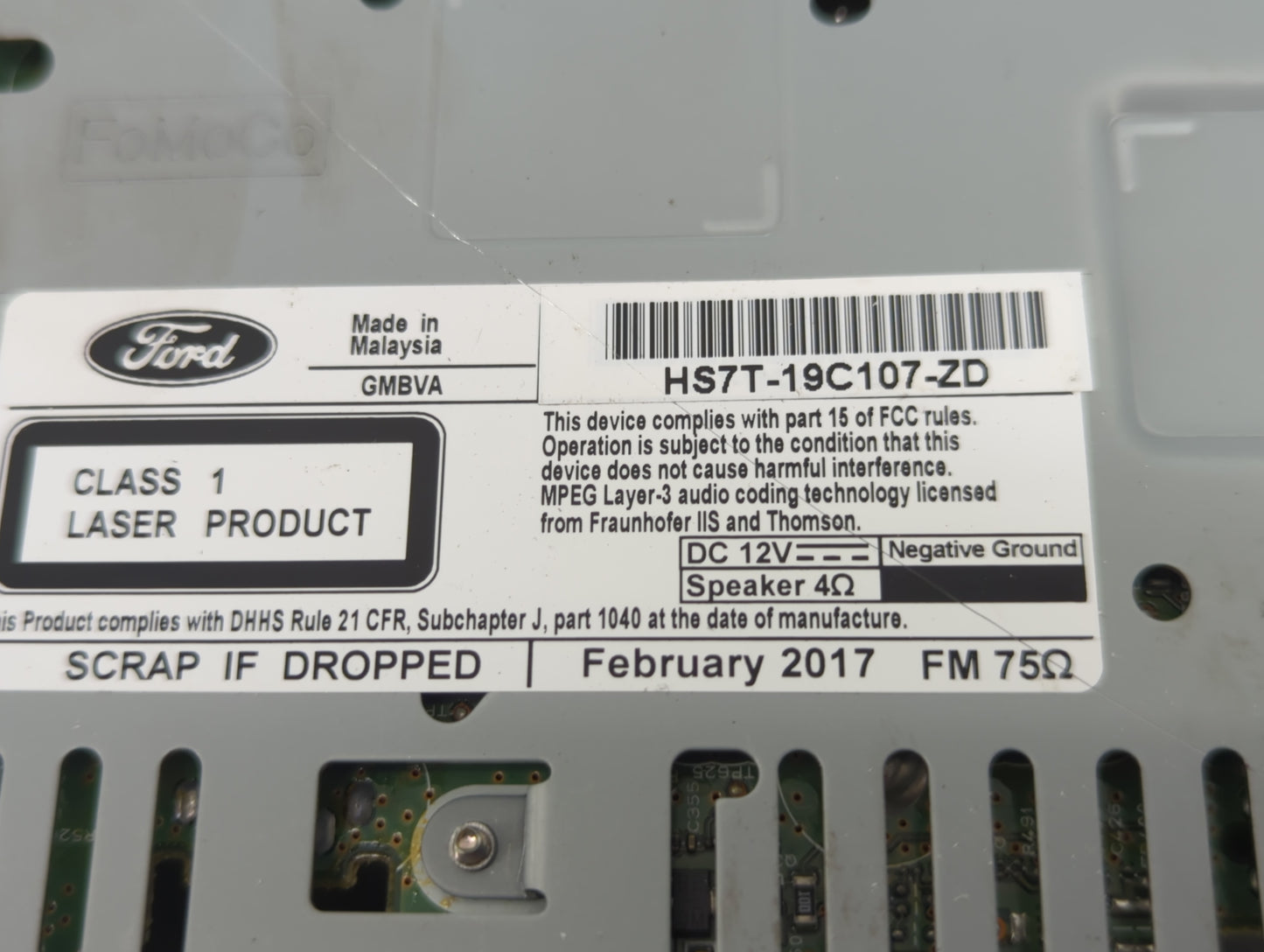 2017-2020 Ford Fusion Radio AM FM Cd Player Receiver Replacement P/N:HS7T-19C107-ZD Fits Fits 2017 2018 2019 2020 OEM Used A