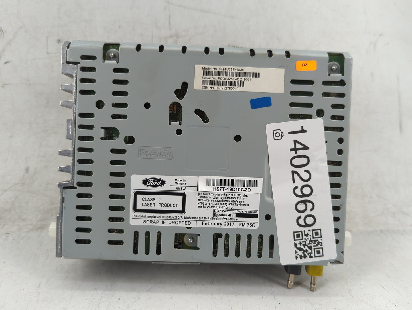 2017-2020 Ford Fusion Radio AM FM Cd Player Receiver Replacement P/N:HS7T-19C107-ZD Fits Fits 2017 2018 2019 2020 OEM Used A