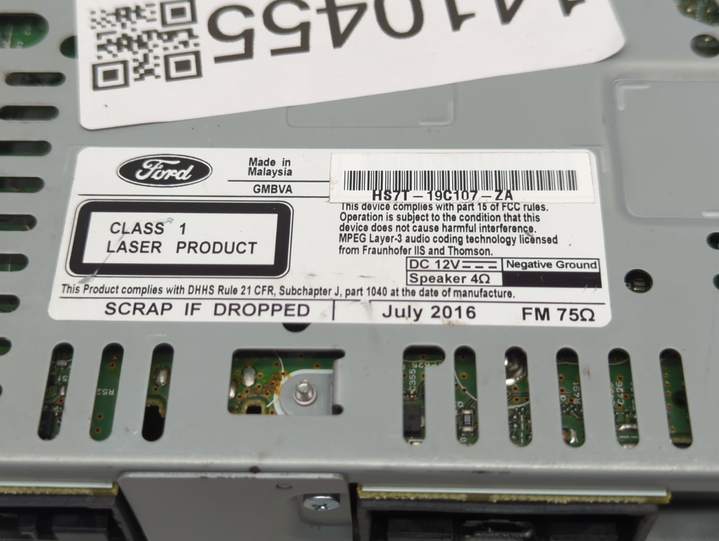 2017-2020 Ford Fusion Radio AM FM Cd Player Receiver Replacement P/N:HS7T-19C107-ZA Fits Fits 2017 2018 2019 2020 OEM Used A