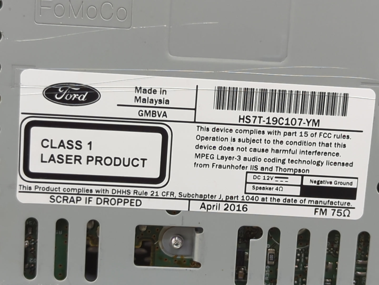2017 Ford Fusion Radio AM FM Cd Player Receiver Replacement P/N:HS7T-19C107-YM Fits OEM Used Auto Parts - Oemusedautoparts1.