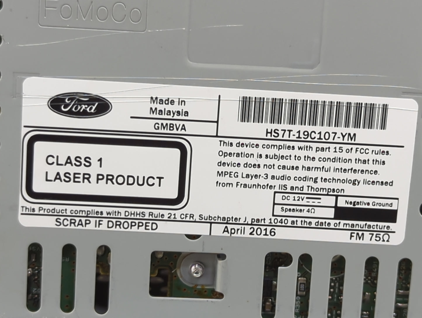 2017 Ford Fusion Radio AM FM Cd Player Receiver Replacement P/N:HS7T-19C107-YM Fits OEM Used Auto Parts - Oemusedautoparts1.