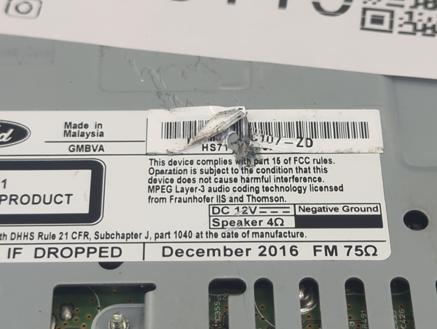 2017 Ford Fusion Radio AM FM Cd Player Receiver Replacement P/N:HS7T-19C107-ZD Fits OEM Used Auto Parts - Oemusedautoparts1.