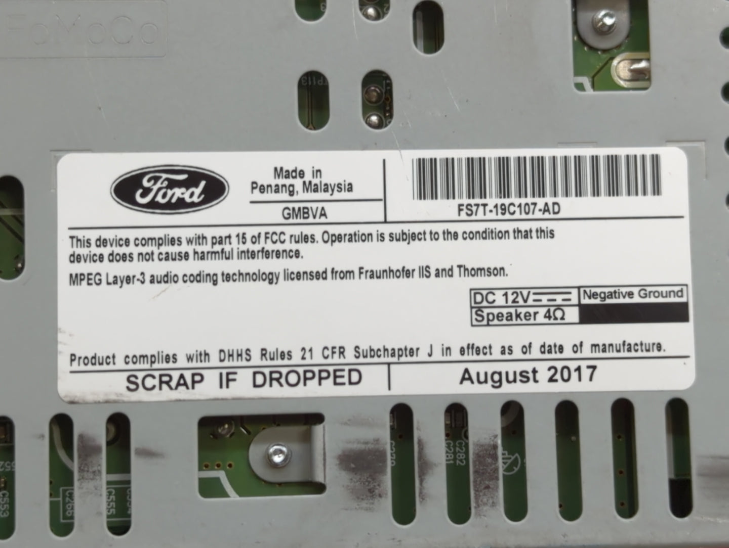 2017-2019 Ford Fusion Radio AM FM Cd Player Receiver Replacement P/N:FS7T-19C107-AD HS7T-19C107-ZA Fits Fits 2017 2018 2019 