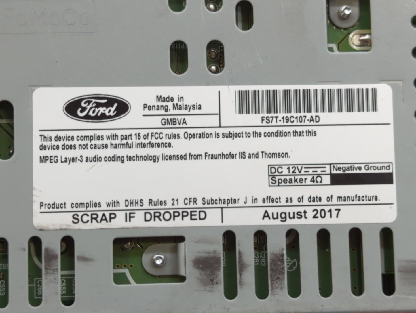 2017-2019 Ford Fusion Radio AM FM Cd Player Receiver Replacement P/N:FS7T-19C107-AD HS7T-19C107-ZA Fits Fits 2017 2018 2019 