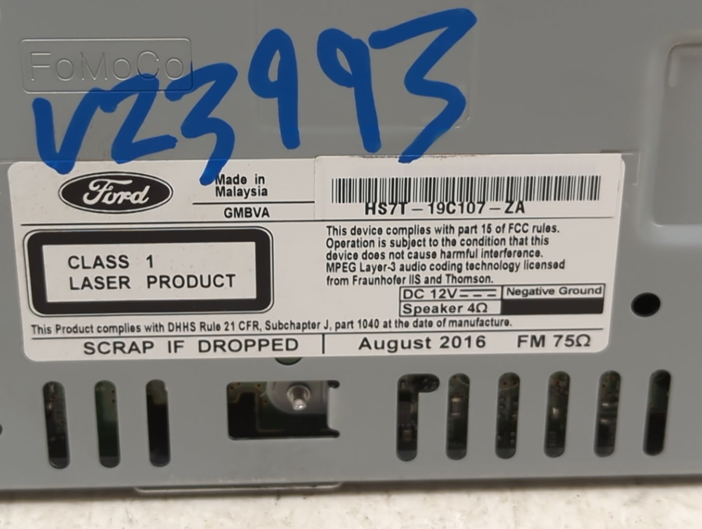 2017 Ford Fusion Radio AM FM Cd Player Receiver Replacement P/N:HS7T-19C107-ZA Fits OEM Used Auto Parts - Oemusedautoparts1.
