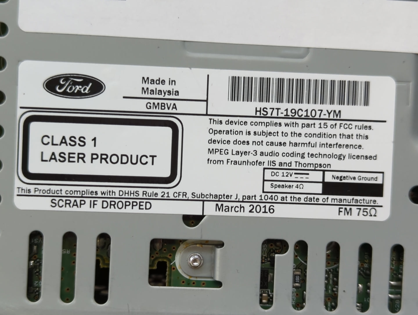 2017 Ford Fusion Radio AM FM Cd Player Receiver Replacement P/N:HS7T-19C107-YM Fits OEM Used Auto Parts - Oemusedautoparts1.