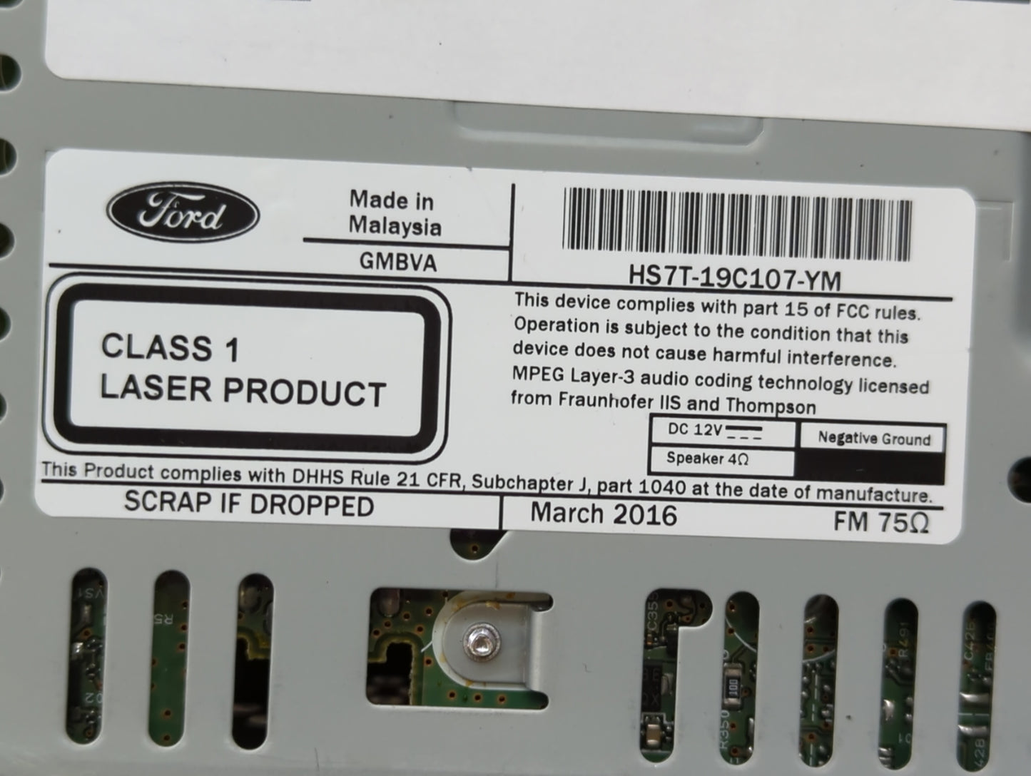 2017 Ford Fusion Radio AM FM Cd Player Receiver Replacement P/N:HS7T-19C107-YM Fits OEM Used Auto Parts - Oemusedautoparts1.