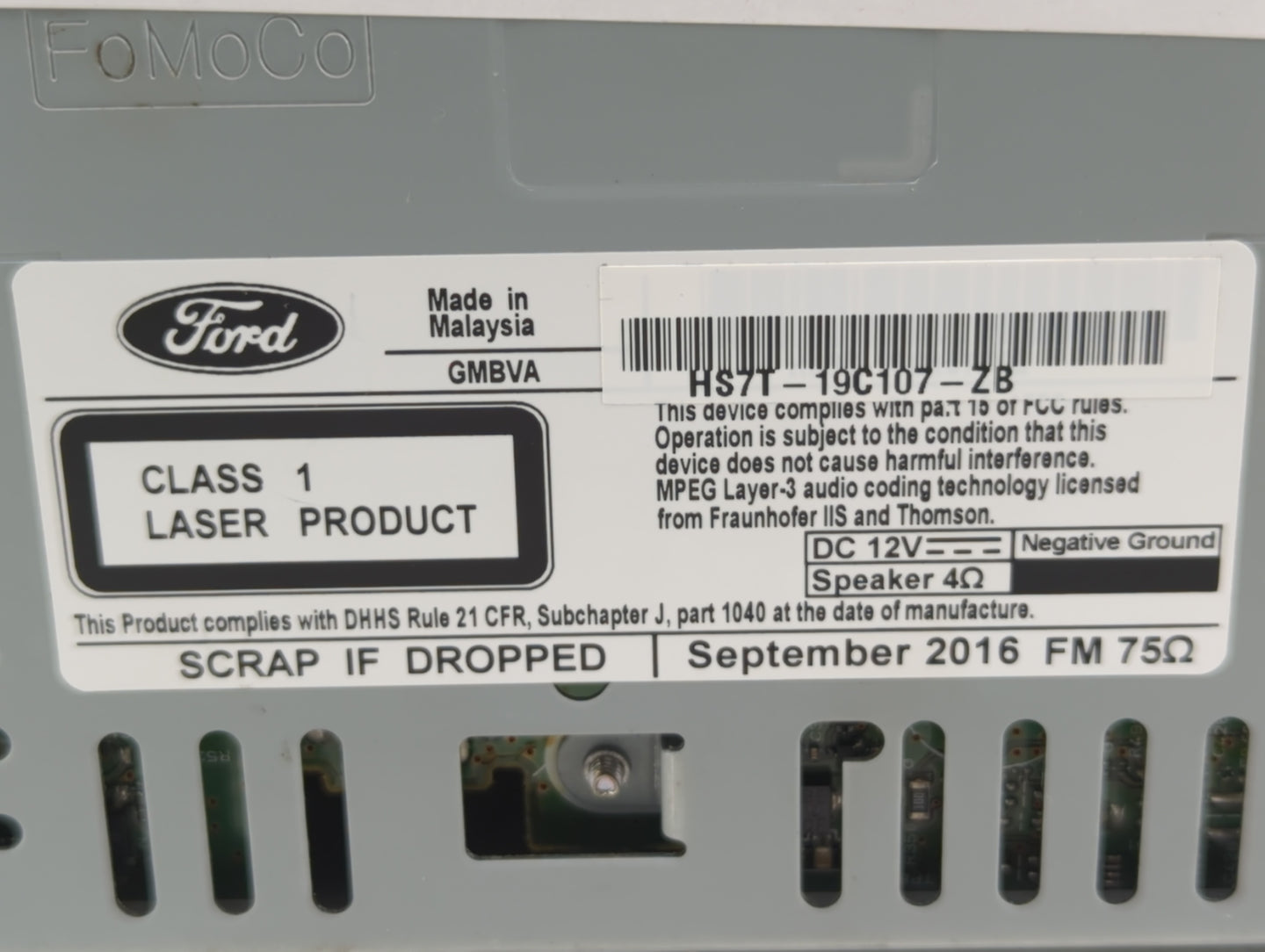 2017 Ford Fusion Radio AM FM Cd Player Receiver Replacement P/N:HS7T-19C107-ZA Fits OEM Used Auto Parts - Oemusedautoparts1.