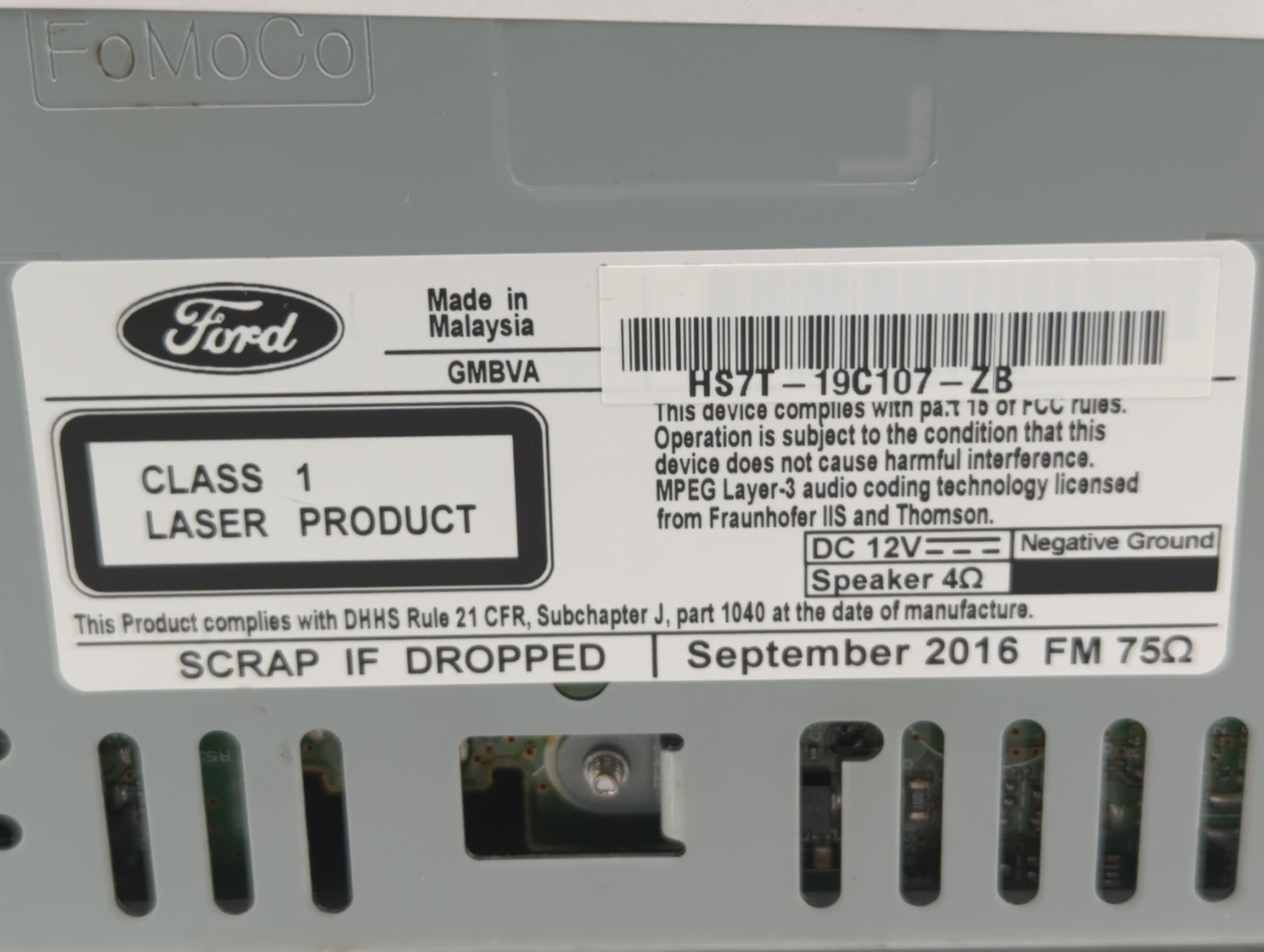 2017 Ford Fusion Radio AM FM Cd Player Receiver Replacement P/N:HS7T-19C107-ZA Fits OEM Used Auto Parts - Oemusedautoparts1.