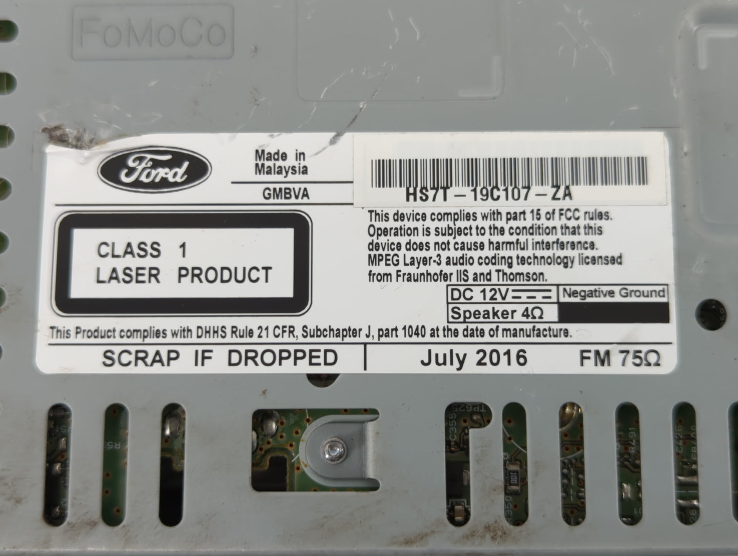 2017 Ford Fusion Radio AM FM Cd Player Receiver Replacement P/N:HS7T-19C107-ZA Fits OEM Used Auto Parts - Oemusedautoparts1.