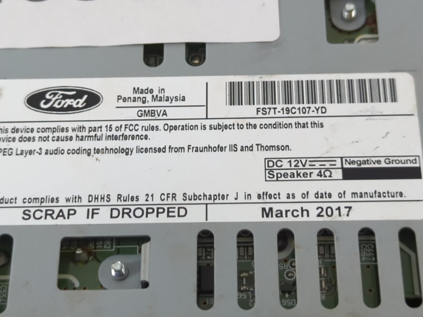 2017-2020 Ford Fusion Radio AM FM Cd Player Receiver Replacement P/N:FS7T-19C107-YD Fits Fits 2017 2018 2019 2020 OEM Used A