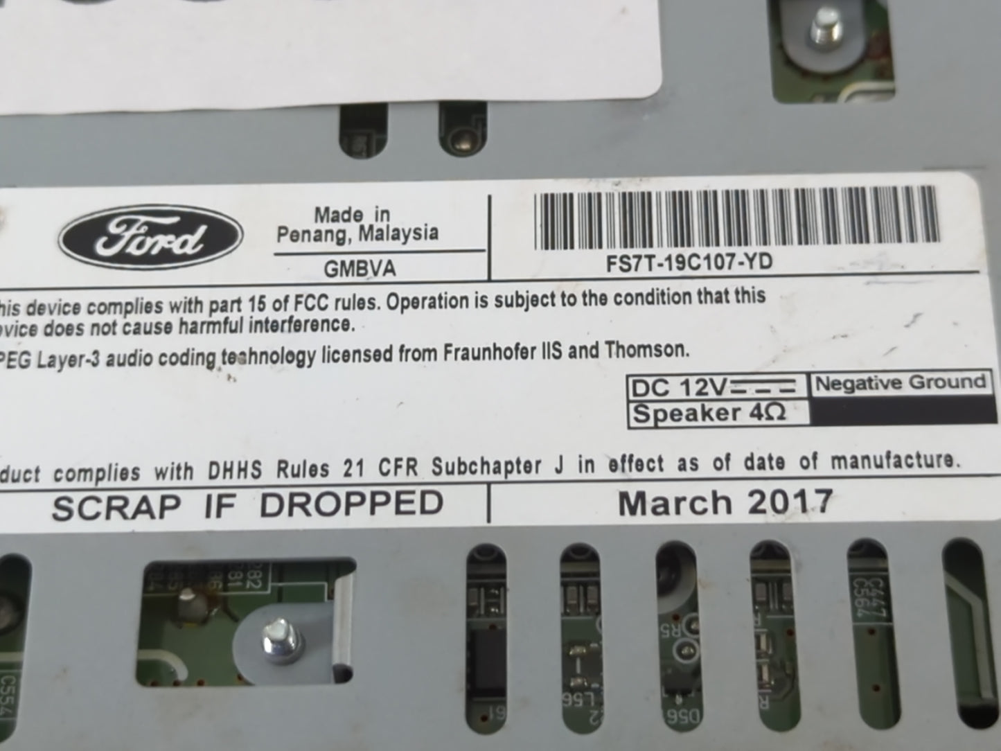 2017-2020 Ford Fusion Radio AM FM Cd Player Receiver Replacement P/N:FS7T-19C107-YD Fits Fits 2017 2018 2019 2020 OEM Used A