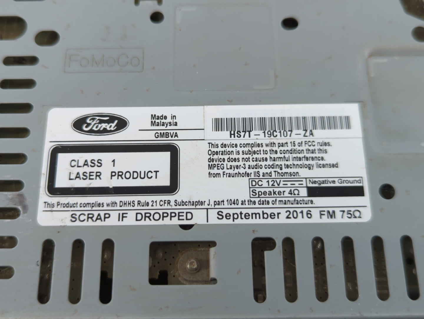 2017 Ford Fusion Radio AM FM Cd Player Receiver Replacement P/N:HS7T-19C107-ZA Fits OEM Used Auto Parts - Oemusedautoparts1.