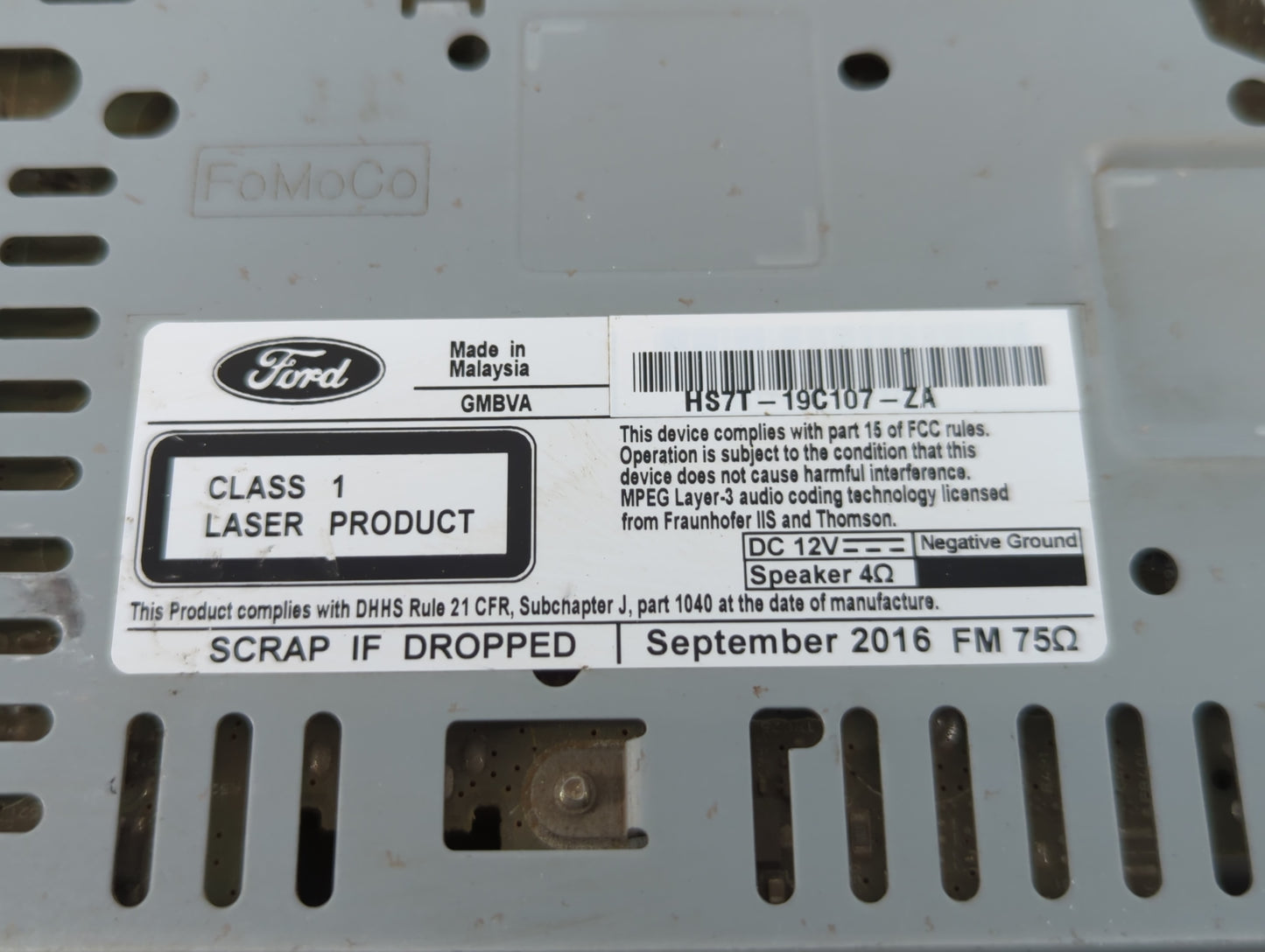 2017 Ford Fusion Radio AM FM Cd Player Receiver Replacement P/N:HS7T-19C107-ZA Fits OEM Used Auto Parts - Oemusedautoparts1.