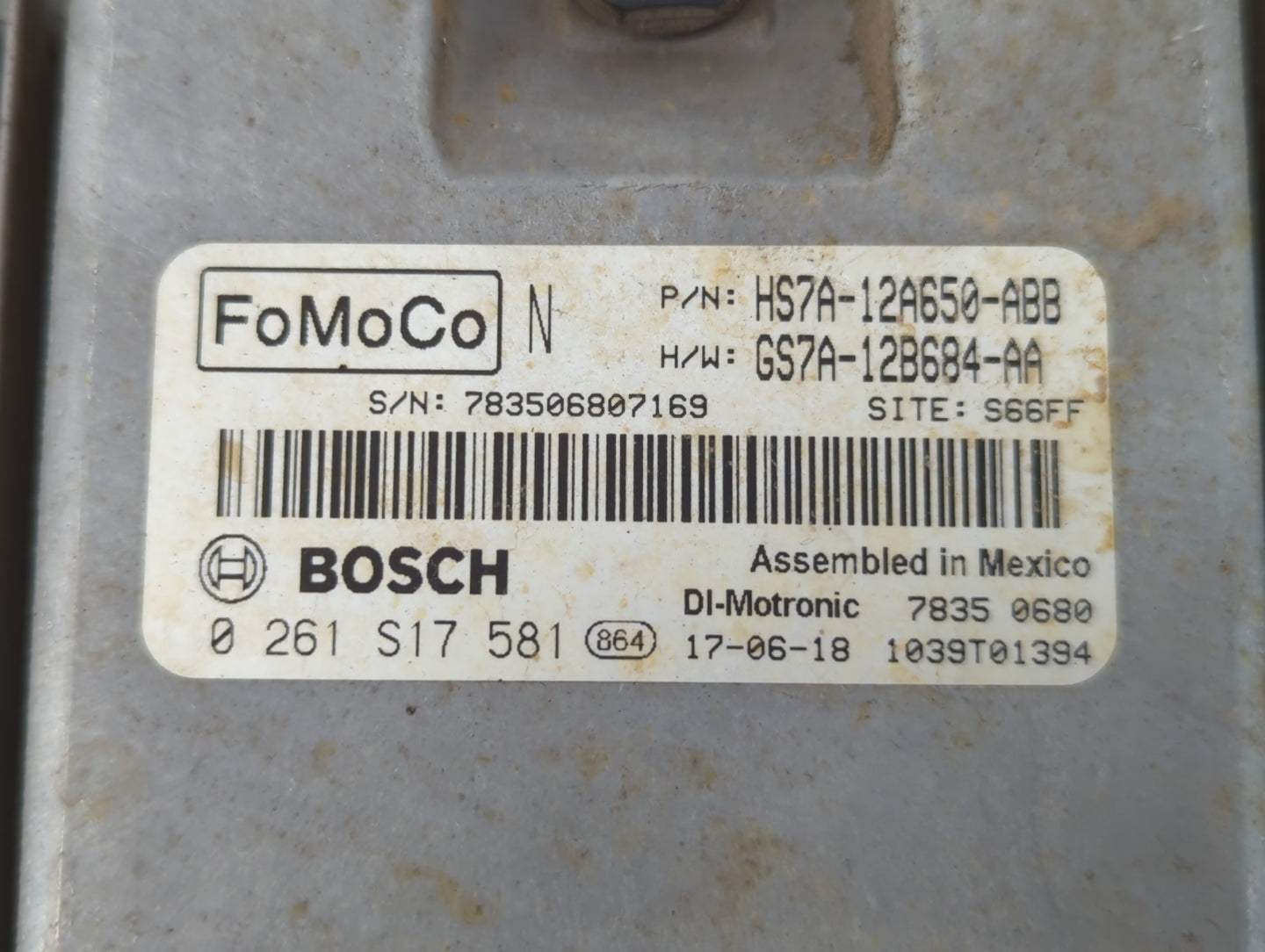 2017-2019 Ford Fusion PCM Engine Control Computer ECU ECM PCU OEM P/N:0 261 S17 581 GS7A-12B684-AA Fits Fits 2017 2018 2019 