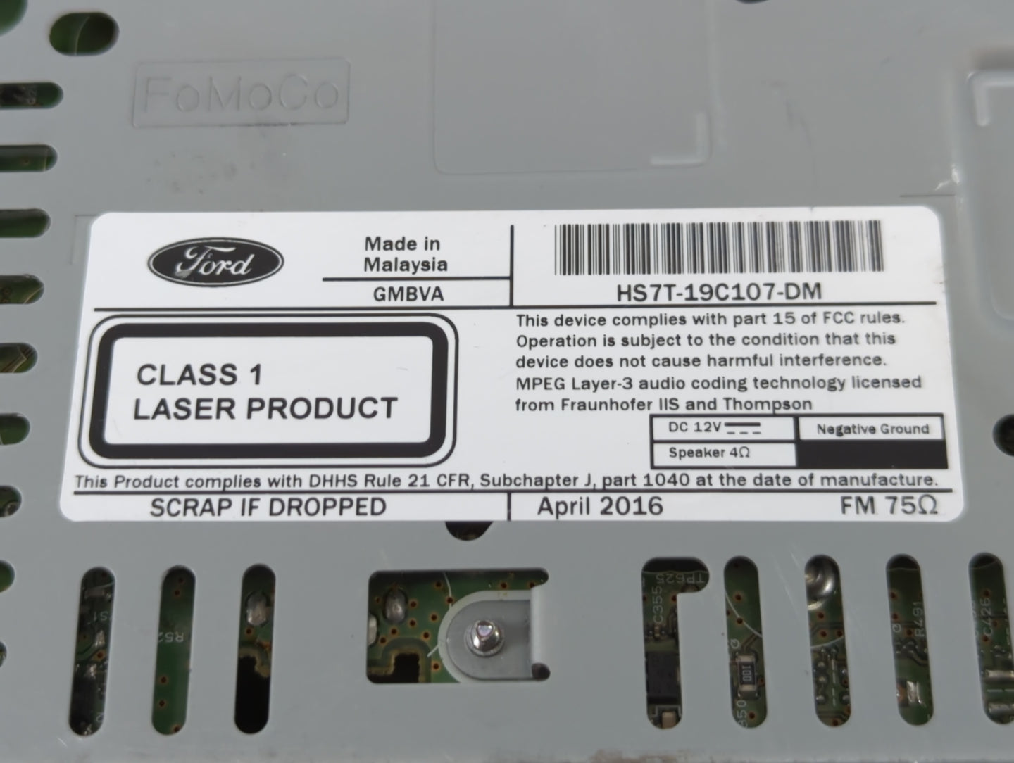 2017 Ford Fusion Radio AM FM Cd Player Receiver Replacement P/N:HS7T-19C107-DM Fits OEM Used Auto Parts - Oemusedautoparts1.